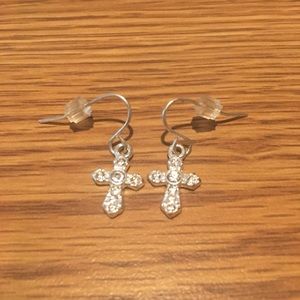 Silver Cross Earrings with Crystals